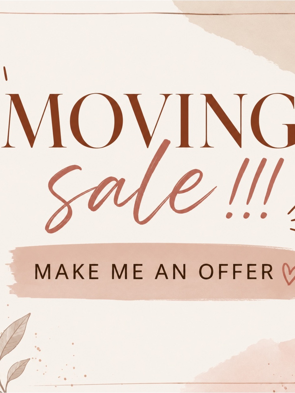Neutral Blush Moving Sale Sign